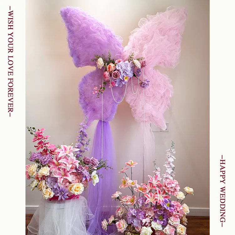 浪漫梦幻订婚礼仿真蝴蝶装饰结婚diy纱蝴蝶晨袍婚房布置求婚场景