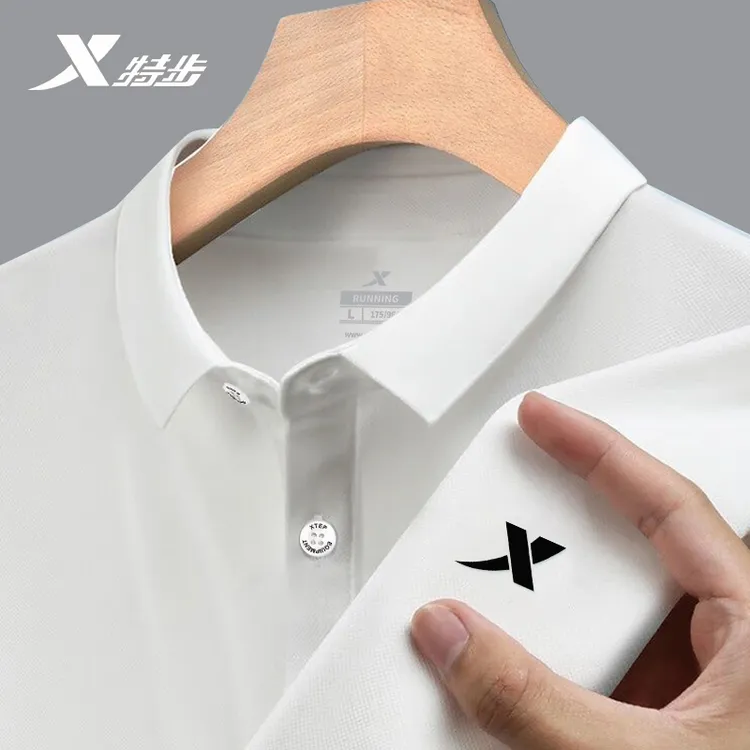 特步polo衫男短袖夏季正品翻领白色休闲运动上衣男士薄款宽松半袖