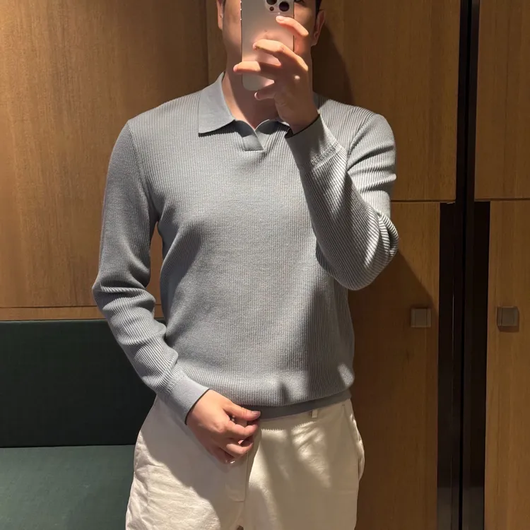 【诺可高定】秋上新系列丝光全羊毛竖条纹海鸥领polo衫爵派尔MK206