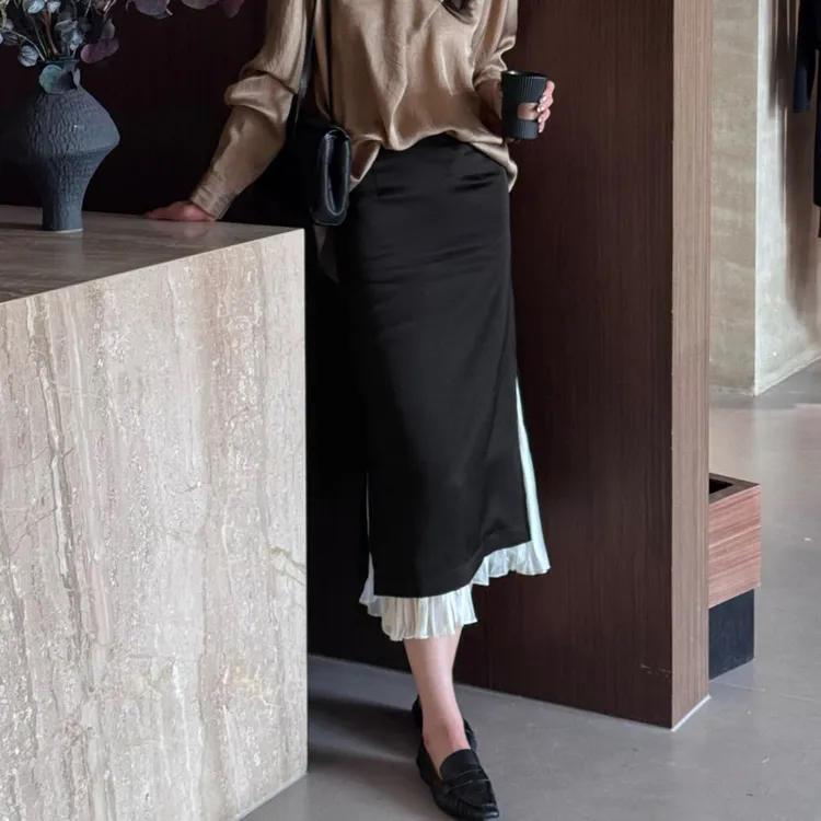 【步步生莲】波浪摆裙假两件拼接裙子气质半身裙女6677-2519