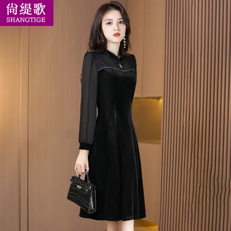 【尚缇歌】广州十三行金丝绒连衣裙女2025新款春秋洋气高端精妈妈装
