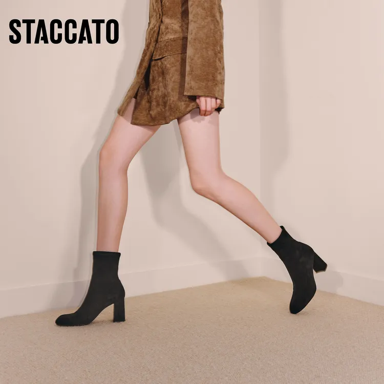 思加图2025冬季新款法式时装靴弹力靴瘦瘦靴中靴高跟靴女H8088DZ5