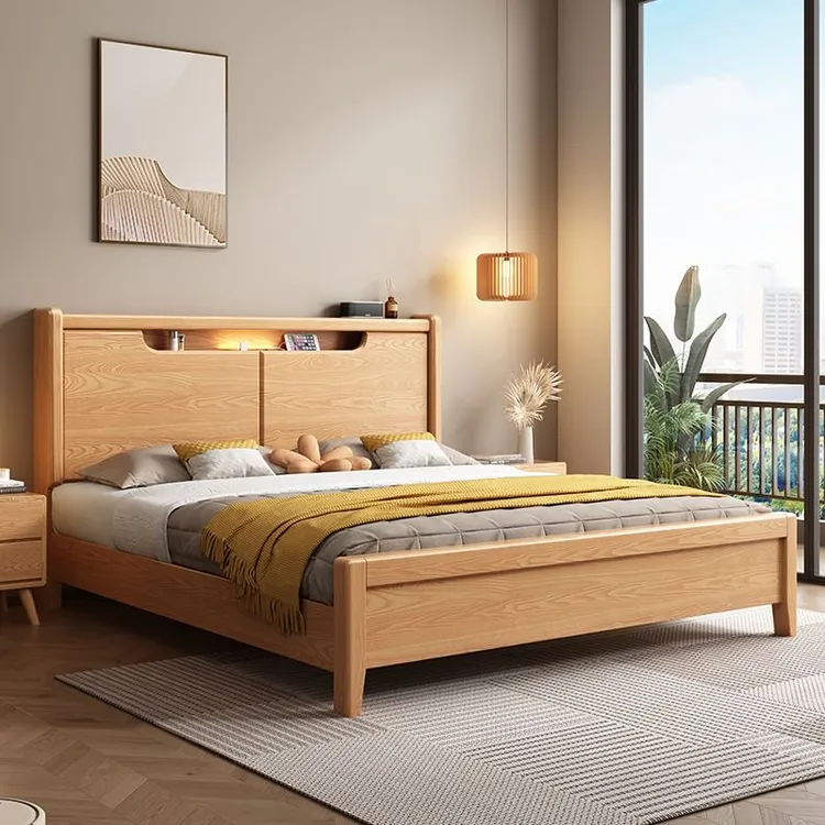 简约特战储物实木床次卧1.5米床原木色白蜡木北欧双人床家用大床