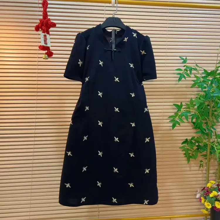 日常可穿年轻款绣花连衣裙胖YY2025夏季新款新中式国风改良短旗袍