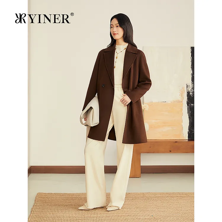 YINER音儿专选2025冬季新款隐形口袋80支澳洲纯羊毛双面呢大衣