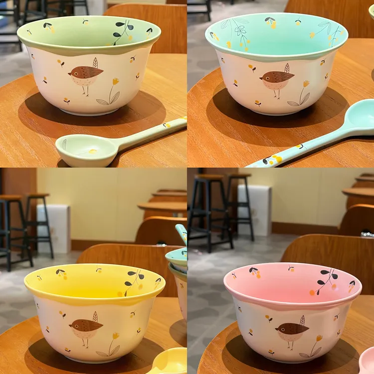 6英寸四色四只装鸟语花香飘边碗陶瓷餐具面碗家用面碗