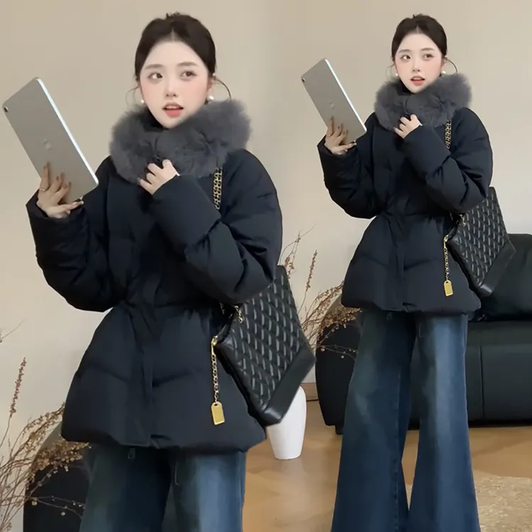 显瘦气质通勤毛领棉服女2025冬新款韩版收腰洋气棉衣加厚保暖外套