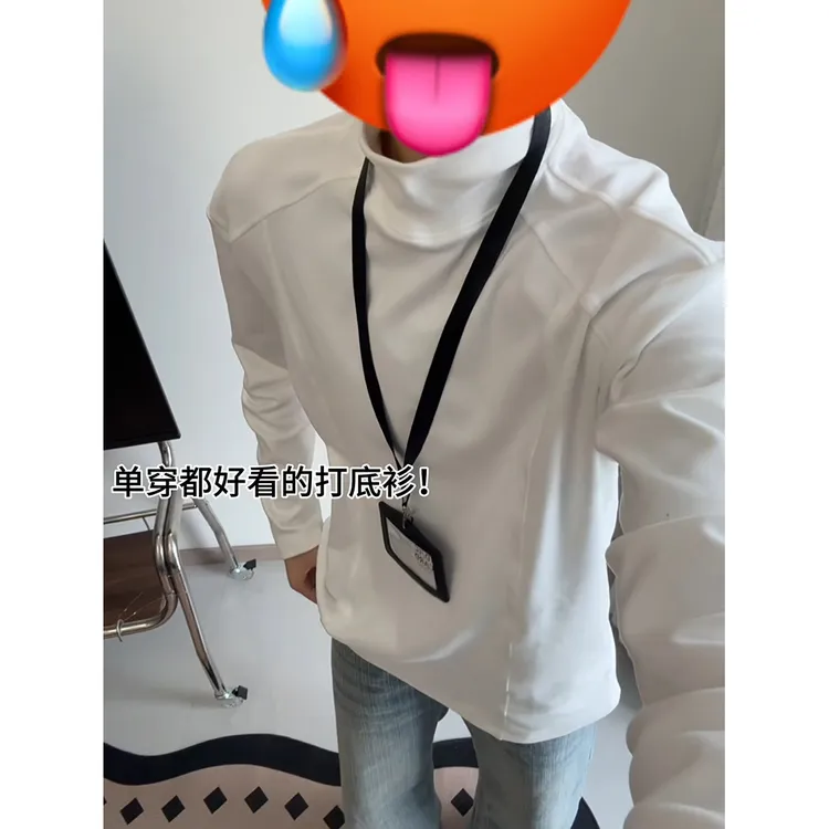 cleanfit解构设计感半高领德绒打底衫男款美式修身正肩长袖T恤潮