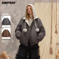 UNIFREE韩系连帽女冬季挺括宽松小个子保暖舒适可拆卸外套