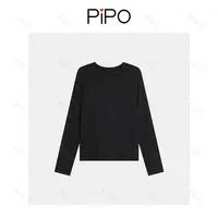 PIPO长袖静奢风舒适圆领时尚百搭女士简约T恤秋季打底衫TD53U378