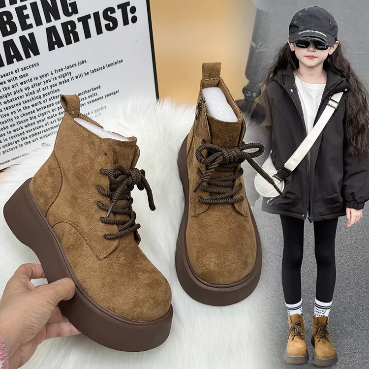女童马丁靴子2025冬季新款大棉鞋加绒保暖棉靴儿童鞋子雪地靴短靴