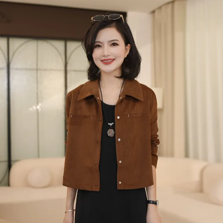 枫竺阿楠anan美拉德气质翻领麂皮质感机车外套女秋高级感夹克上衣