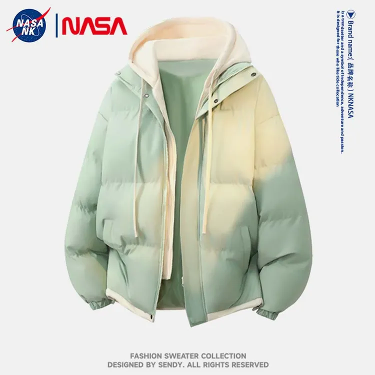 NASA联名假两件连帽棉衣外套男女款冬季加厚保暖棉服百搭休闲棉袄