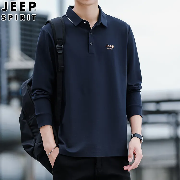 Jeep吉普轻奢男士翻领长袖POLO衫时尚休闲春秋季潮流商务百搭t恤