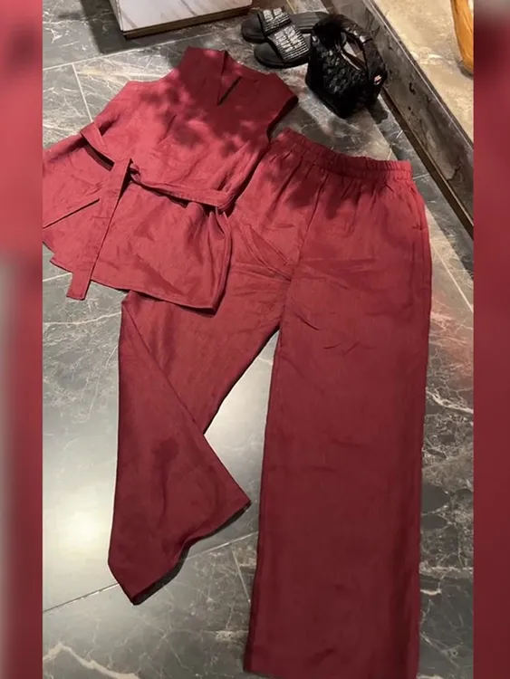 欧洲站干练气质通勤时尚套装2025夏季款职业V领无袖马甲直筒裤女