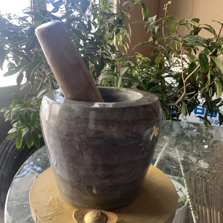 山东淄博老李手工天然石臼捣蒜器家用老式石头研磨手动捣药罐高档