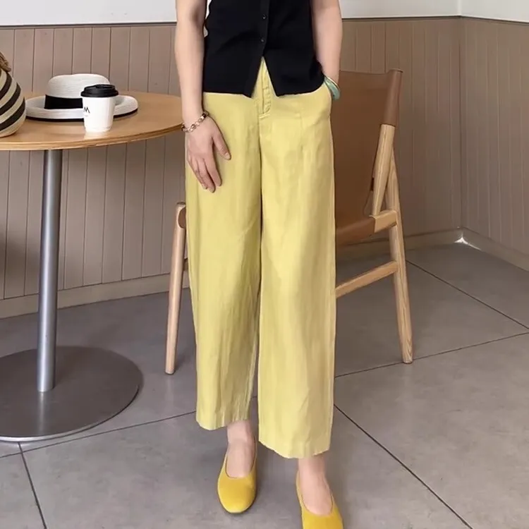 天丝亚麻休闲阔腿裤女2025夏季薄款大码宽松显瘦九分气球裤奶奶裤