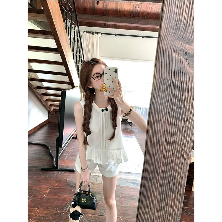 【miu系简易法则】夏季新款氧气白色气质甜美上衣+短裤/长裙套组女