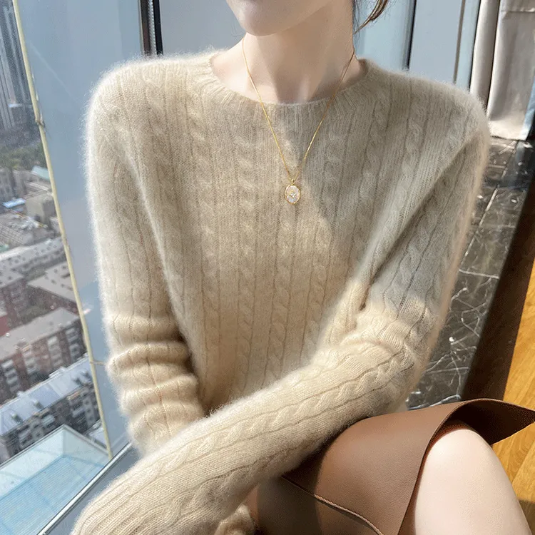 专柜正品高档100%纯羊绒衫女圆领秋冬新款内搭宽松加厚针织打底衫