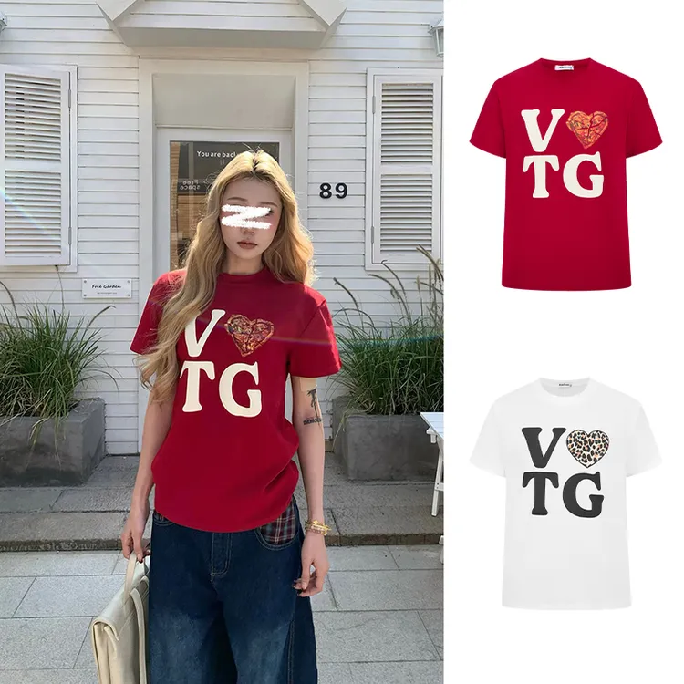 【小鑫专属】魔西女王美式复古爱心字母印花短袖T恤男女宽松打底