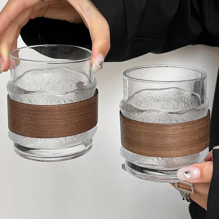 ins风高级感竹套挂冰杯高颜值防烫咖啡杯饮料杯冷饮杯小众玻璃杯