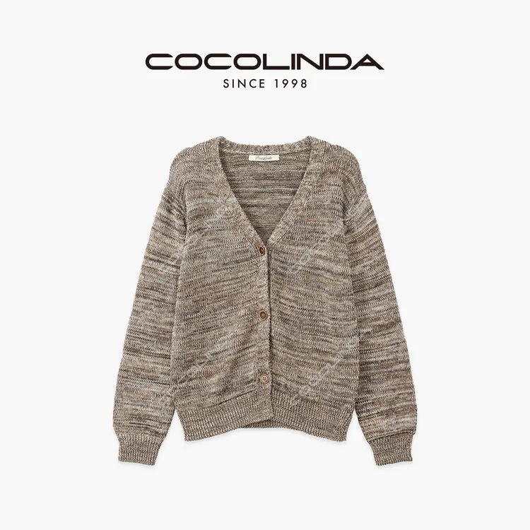 COCOLINDA | 100%棉5针V领欧美粗细混纱平纹套头开衫S5176 拍大