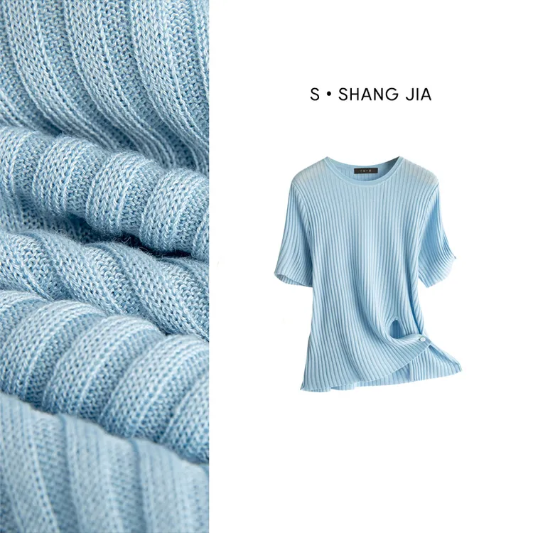 【十尚一家】夏季新款时尚女装圆领百搭老钱风女装针织衫上衣短袖