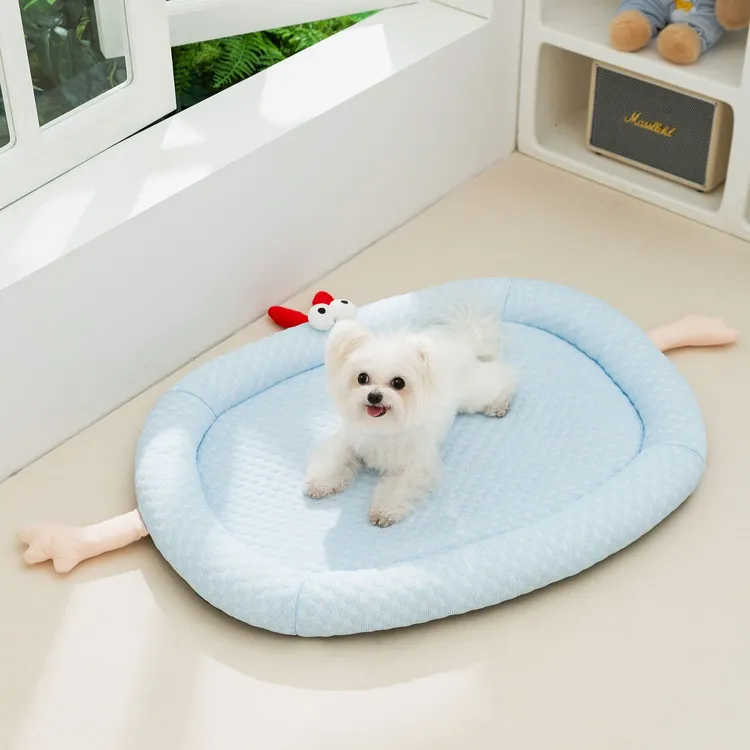 狗窝蓝色大眼冰豆豆凉感窝垫子中小型犬春夏季狗垫子宠物用品