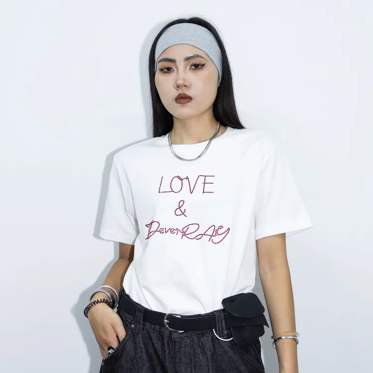 IDeverRAY美式轻奢高级感短袖t恤女2025新款夏季时尚纯棉圆领上衣