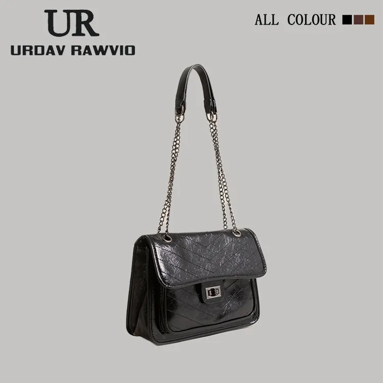 URDAV RAWVIO大容量流浪包包女2025新款单肩斜挎托特包菱格链条包