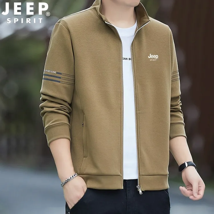 JEEPspirit吉普立领青年男士大码卫衣开衫外套男秋冬韩版运动男