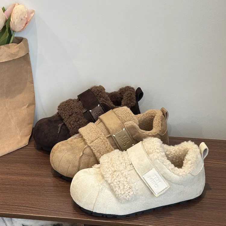 加绒勃肯鞋女魔术贴保暖棉鞋2025冬季新款软底不累脚毛毛休闲板鞋