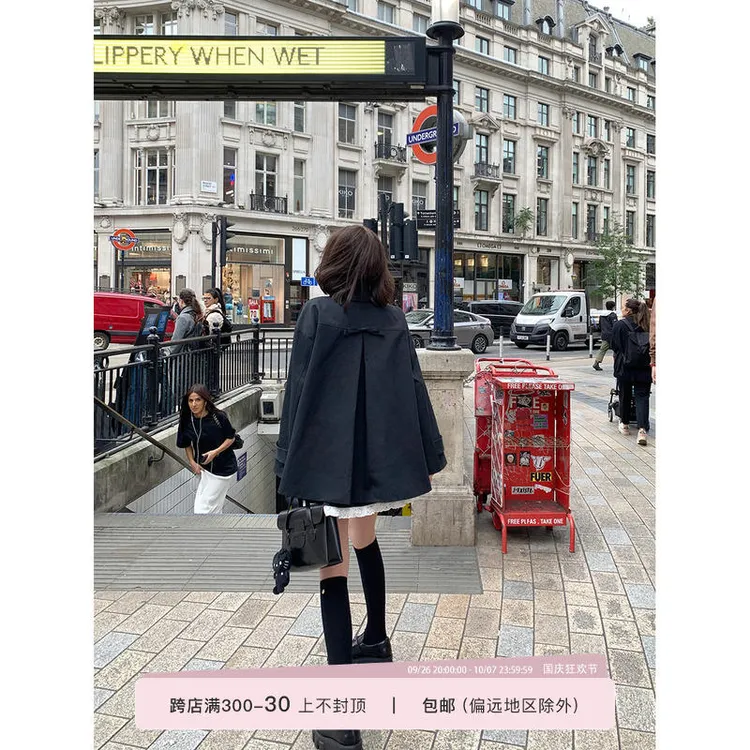 CallmeEar//【现货】小众蝴蝶结斗篷风衣外套女秋宽松英伦风慵懒
