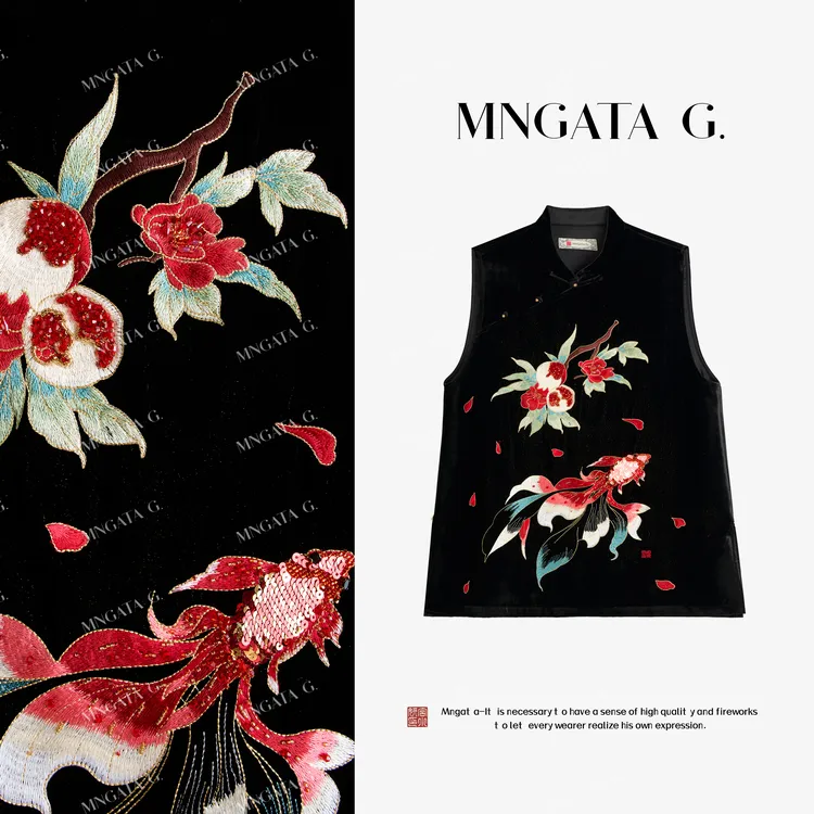 MNGATA G.宫小妍【红榴锦鲤】桑蚕丝新中式穿搭中国风马甲5071509
