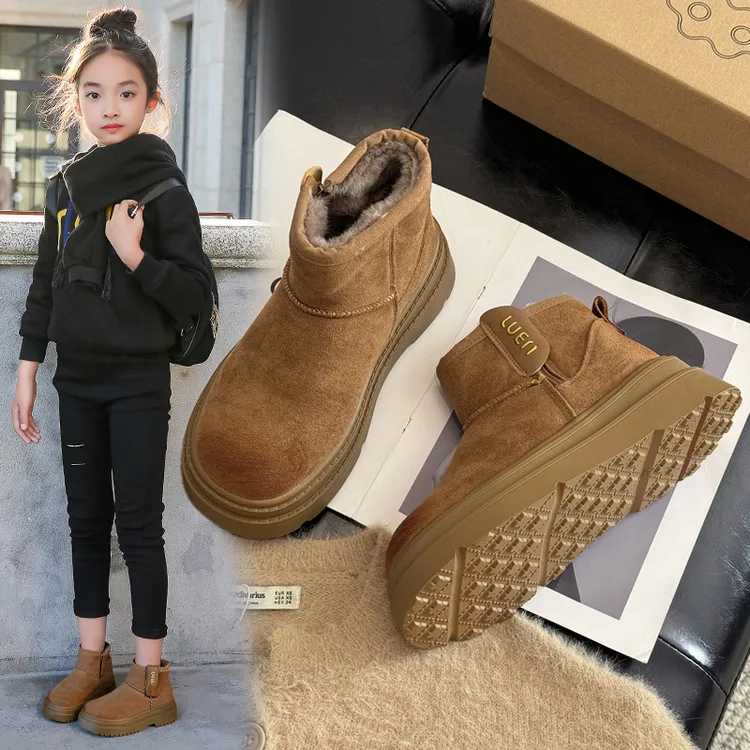 女童雪地靴2025新款秋冬季加绒加厚皮毛一体保暖儿童棉鞋防水防滑