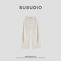 SUSUDIO 100棉 早秋美式复古宽松休闲设计感弯刀牛仔裤40666