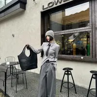 邓蕾婷【半身腰精】冬季新款条纹毛呢设计感休闲直筒高腰阔腿裤