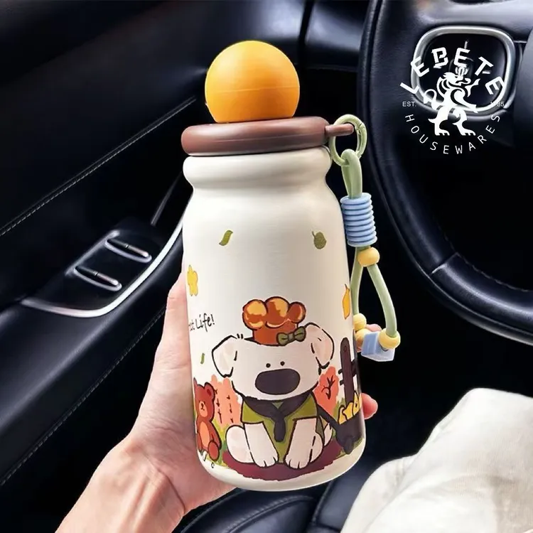 新款高颜值保温杯大鼻子狗上学专用大容量吸管手提便携杯子