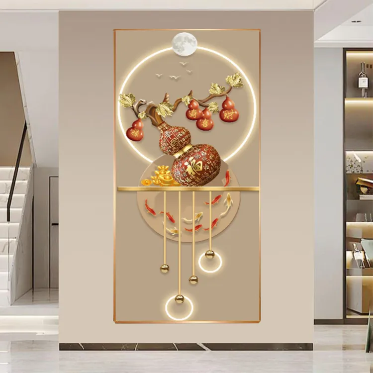 【福气临门】五福葫芦双鱼走廊过道好寓意入户玄关画晶瓷画镶钻画