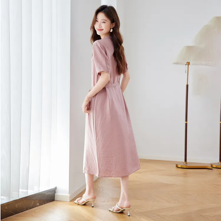 亚麻短袖连衣裙女今年流行爆款2025年夏季穿搭巨好看的棉麻长裙子