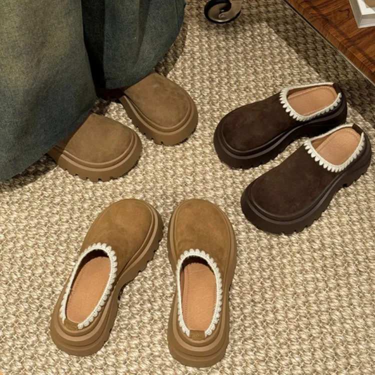 贾不假勃肯鞋女款2025新款秋冬时尚百搭潮流厚底一脚蹬包头半拖鞋