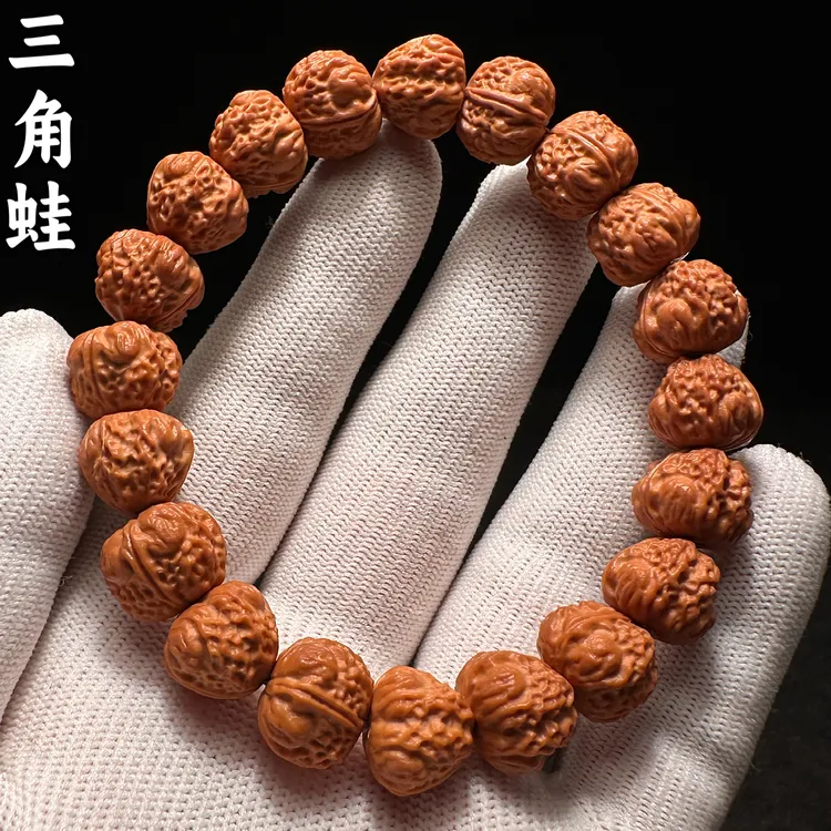 三角蛙蛤蟆头猴头手串高端货精品原皮原色小尺寸文玩核桃雕刻男款