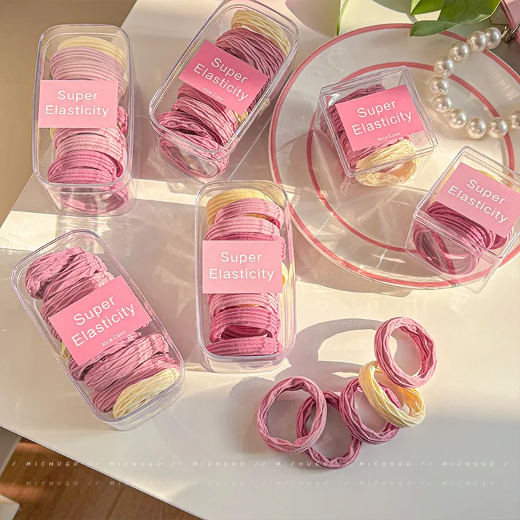 粉色系盒装条纹皮筋发圈女高弹力扎发头绳不伤发耐用儿童发绳头饰