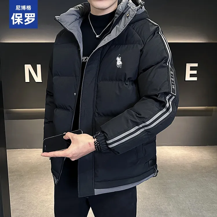 尼博格保罗冬季连帽棉服加绒加厚保暖棉衣外套大码防寒潮流男外套