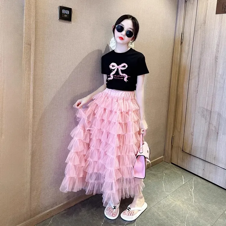 女童时尚套装洋气时髦裙子夏2025新款女大童短袖夏装高级感两件套