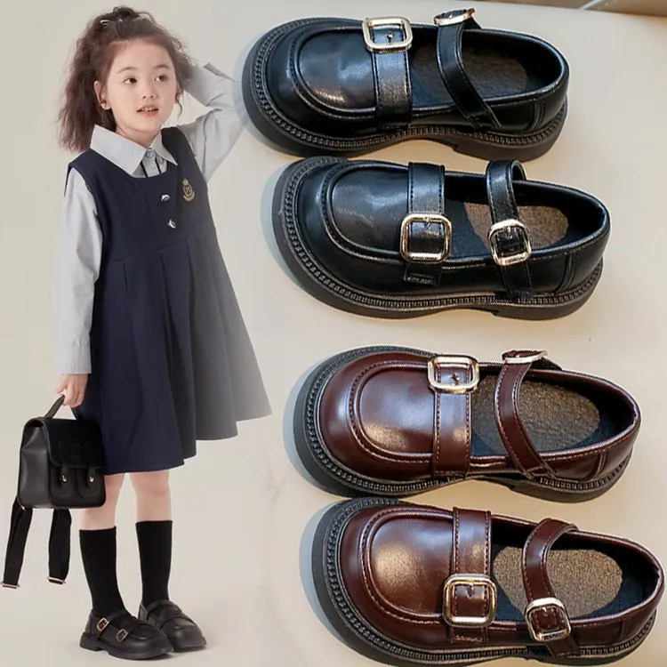 女童软皮小皮鞋童鞋2025新款儿童鞋子小女孩公主鞋黑色乐福鞋单鞋