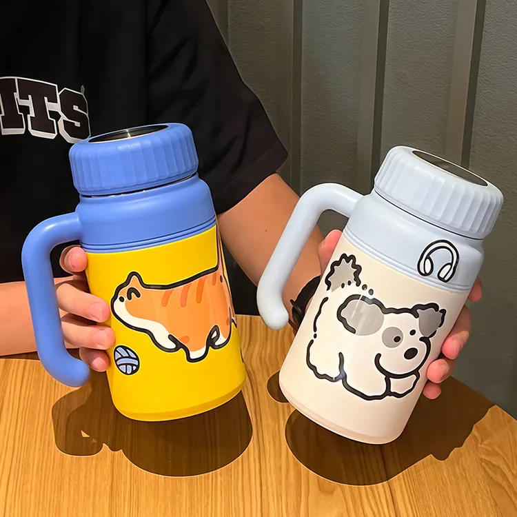 绚青高颜值不锈钢保温杯女生办公室把手水杯学生礼物大容量杯子男