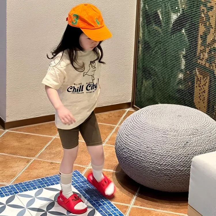 女童短袖t恤2025夏季新款宝宝字母印花休闲儿童百搭上衣骑行套装