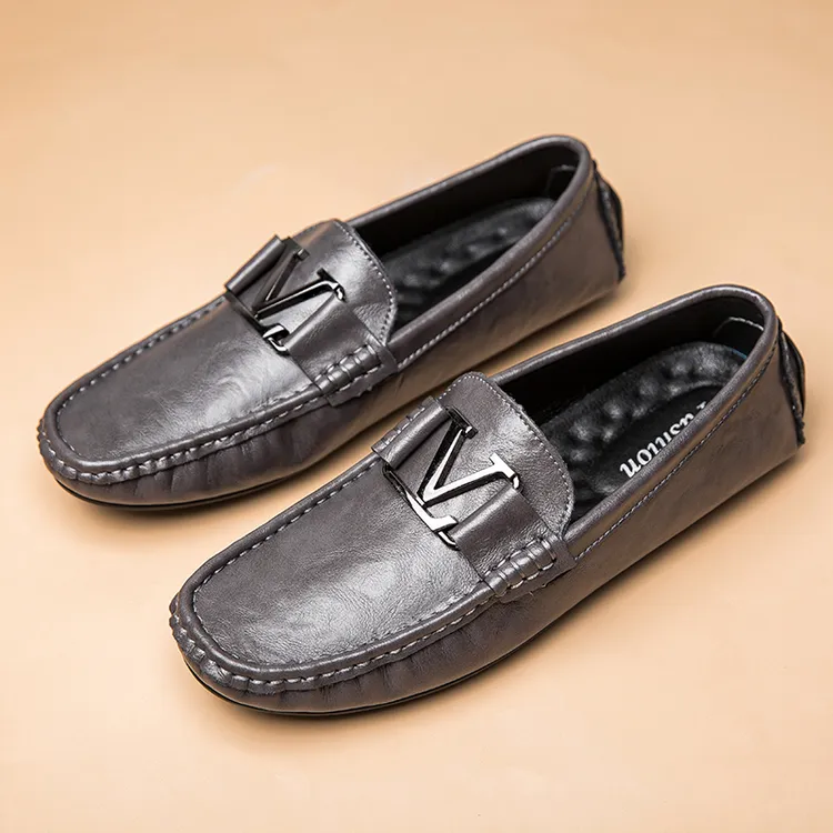 2025新款高端豆豆鞋男软底休闲皮鞋一脚蹬懒人奢侈品透加绒豆豆鞋