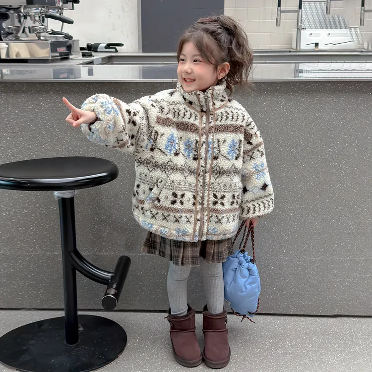 女童外套秋冬款2025新款洋气宝宝加绒上衣儿童冬装加厚毛毛衣